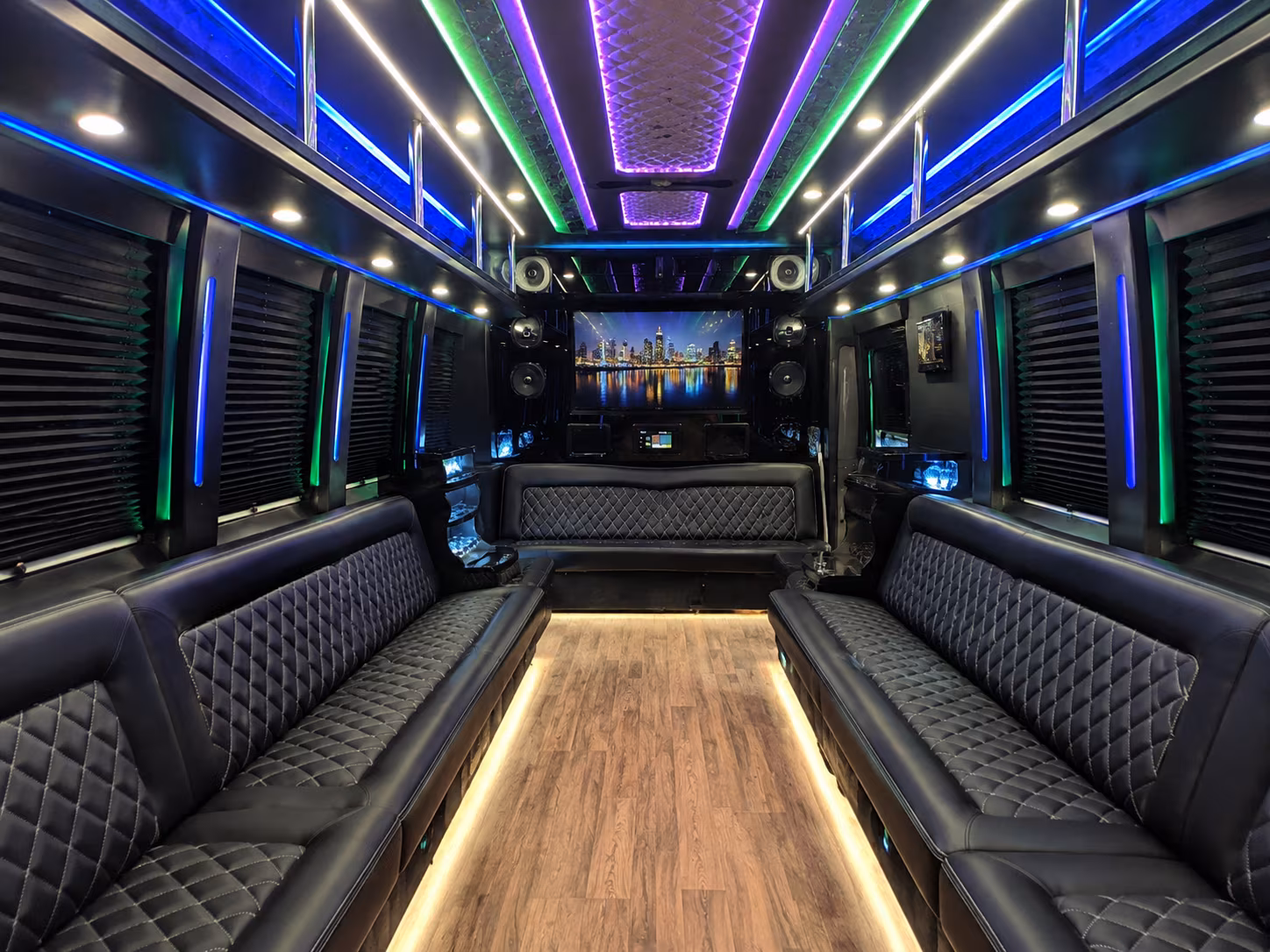 beaumont 25 passenger party bus interior